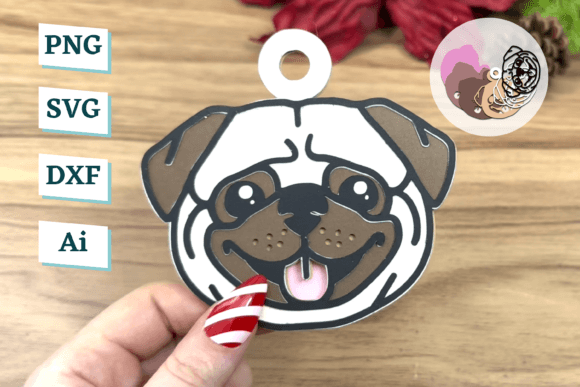 Pug Dog Ornament Layered Christmas Ball